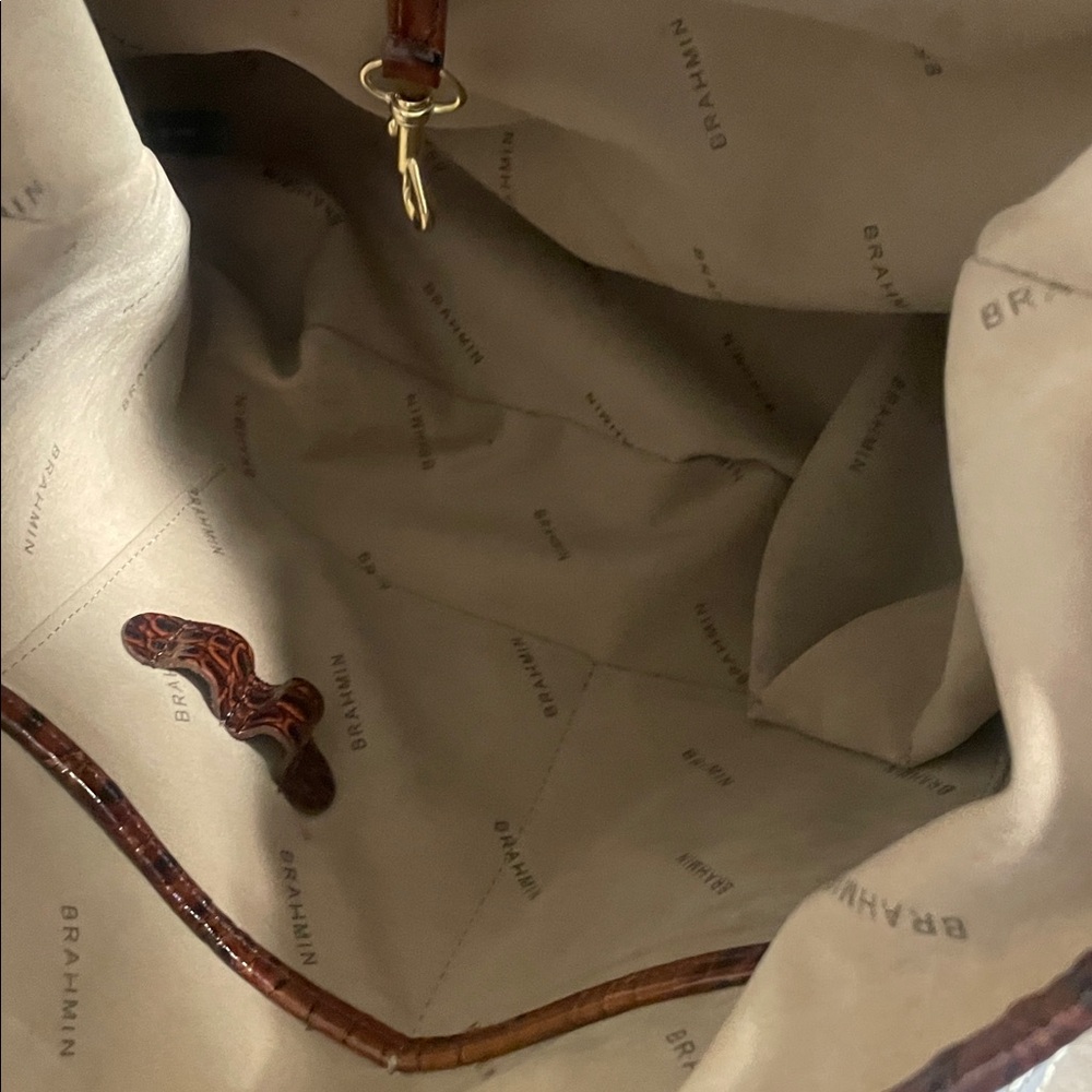 Brahmin Cognac Croc-Embossed Leather Tote - Picture 14 of 15